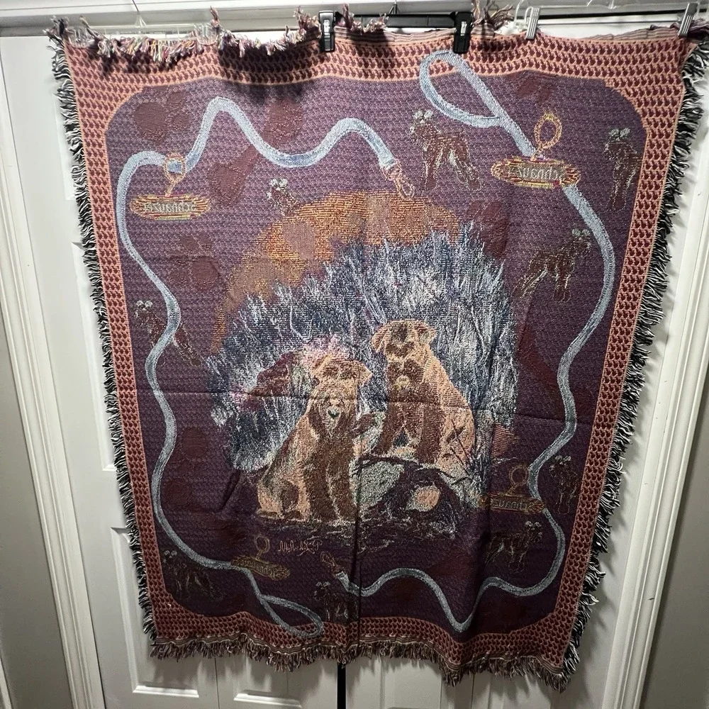 Vtg Schnauzer Dog Woven Cotton Tapestry Throw Blanket New 49